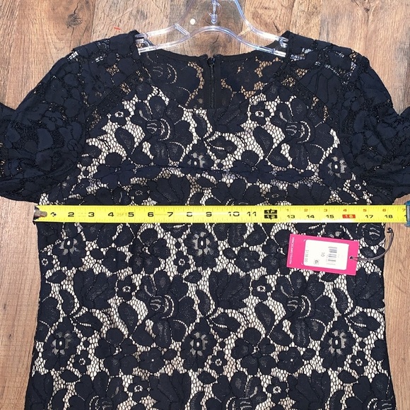NWT Vince Camuto Black Lace Dress with Nude Underlay. 3/4 sleeve. Fully lined. - Picture 13 of 13